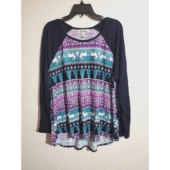 One Step Up Cozy Vibes Winter Holiday Theme Pajama Top sz 3X Shirttail - Picture 1 of 4